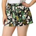 thumbnail image 1 of Women's Plus Size Pants Floral Tie Waist Casual Shorts Black 3X, 1 of 7