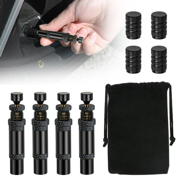 8/4PCS Adjustable Auto-Stop Tire Deflator Valve Kit (10-30 PSI), EEEkit Screw-on Tyre Air Down Tool for Offroad 4x4 (with 4 Valve caps)