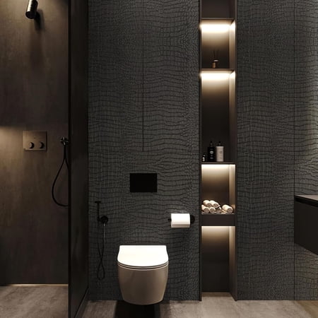 Black Peel and Stick Wallpaper 17.3" X 984" Removable Crocodile Wallpaper Embossed Contact Paper Textured Wall Paper for Cabinet Bedroom Bathroom