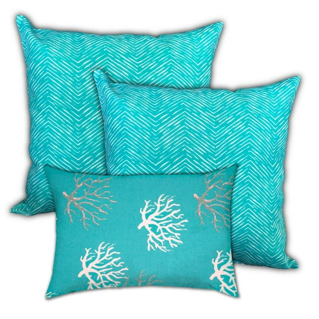 Joita Oreillers d'Intérieur/extérieur Bleu Hawaii - Tissu Polyester (Lot de 3)