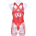 thumbnail image 3 of Body de una pieza con tiras, cuello en V profundo, copa triangular, tanga de cintura alta, ropa de dormir transparente, Rojo S, 3 of 6