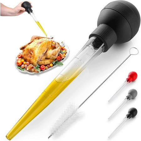 

(Large) Turkey Baster With Cleaning Brush Food Grade Syringe Baster For Cooking & Basting With Detachable Round Bulb - Black