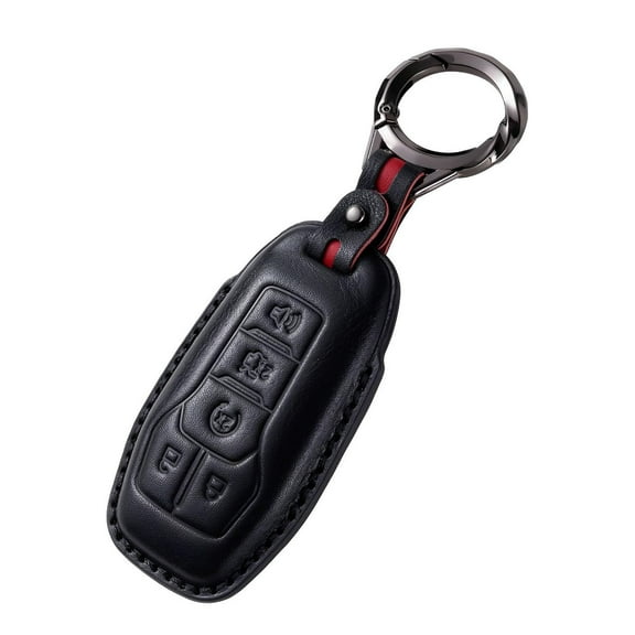 for Ford Key Fob Cover Leather Key Fob Holder 5 Button Car Smart Remote Key Case Keychain Compatible with Mustang Explorer F150 Fusion Edge Lincoln MKZ MKC