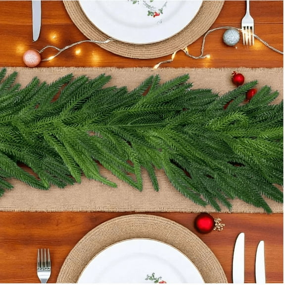 Christmas Norfolk Pine Garland Artificial Green Garland Artificial Faux Greenery Garland Norfolk Pine Natural Garland for Christmas Table  Wall Home Decoration (9 Feet)