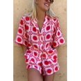 thumbnail image 4 of Women's Boho 2 Piece Beach Outfits Short Sleeve Button Down Shirt Wide Leg Shorts Summer Matching Sets, 4 of 8
