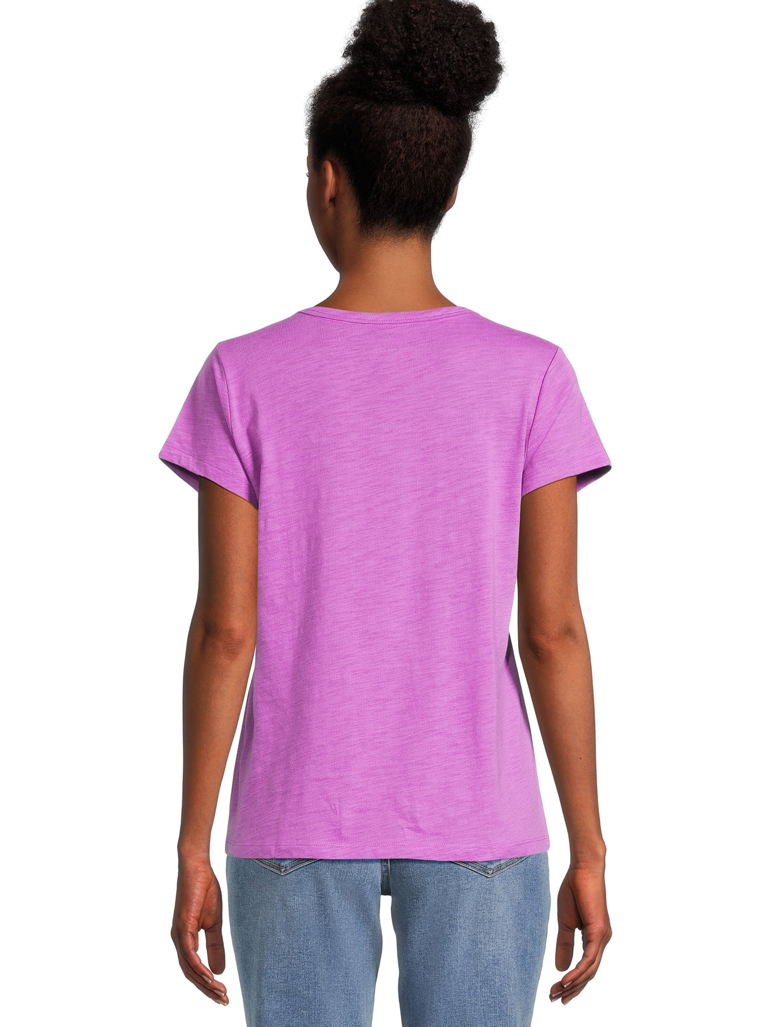 Time and Tru Women’s Slub Jersey Crewneck Tee with Short Sleeves, Sizes XS-XXXL
