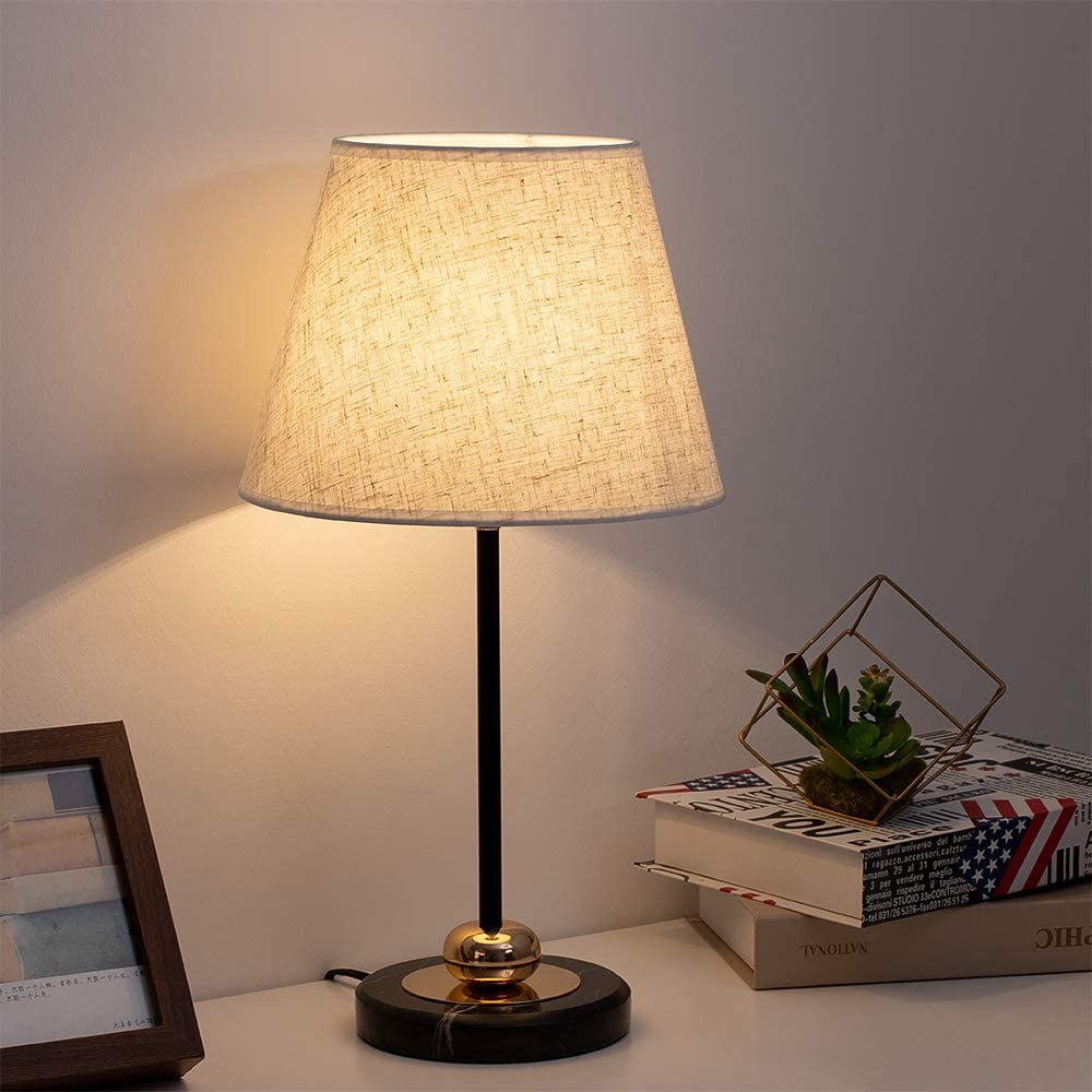 Modern Nightstand Lamps with Marble Base and Fabric Shade, Small