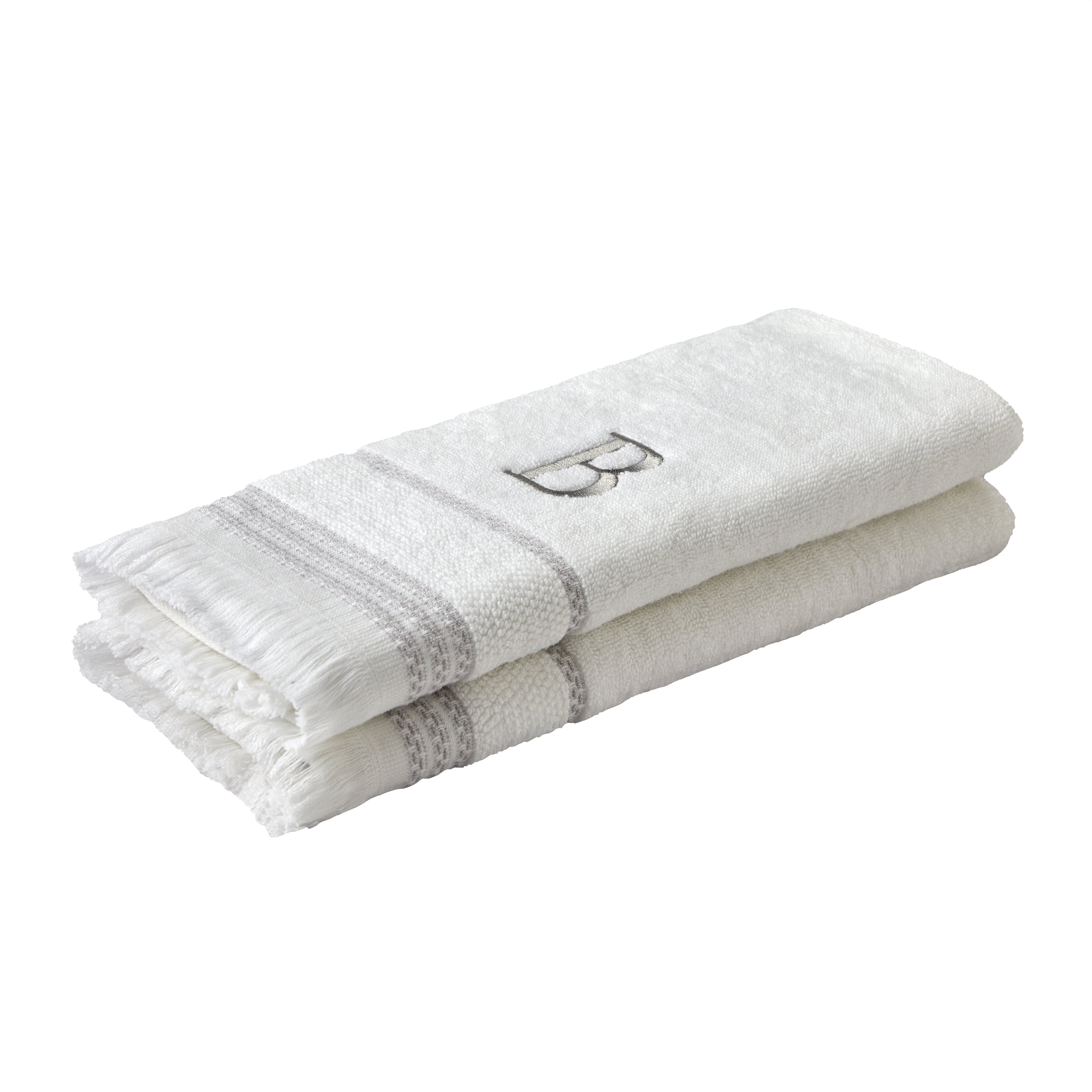SKL Home Casual Monogram Hand Towel (2-Pack), "B", White