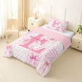 thumbnail image 2 of Erosebridal Pink Initial Letter E Kids Twin Comforter Sets,Geometric Checkered Cute Bows Bedding Set For Girls,Pink Reversible,2 Pieces, 2 of 7
