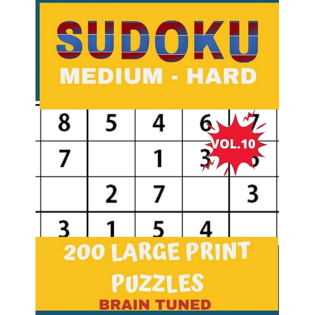brain tuned sudoku medium to hard 200 large print puzzles with answers very perfect for your brain fitness also great gift for adult elderly senior grandma mom dad plus free bonus