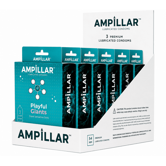AMPILLAR Studded Texture Condoms – Premium Lubricated Latex, Triple Tested Protection, 18 Count (6 x 3 Count Packs)