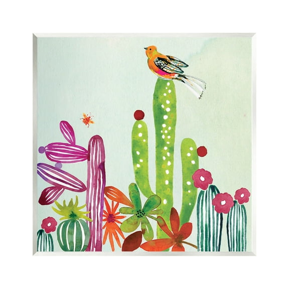 Stupell Industries Desert Bird on Cactus Botanical & Floral Painting Unframed Art Print Wall Art, 12 x 12
