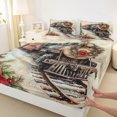 thumbnail image 3 of Manfei Christmas Flower Bed Sheets,Vintage Western Train King Sheets,Red Beige Brown Sheet Set For Men Women,Microfiber Bedroom Decor,4-Piece, 3 of 7