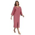 thumbnail image 3 of MAYFISH Women's 3/4 Sleeve Lightweight Bathrobes: 100% Cotton Zipper Robes with Pockets, Perfect Loungewear(Purplish Red,L), 3 of 5