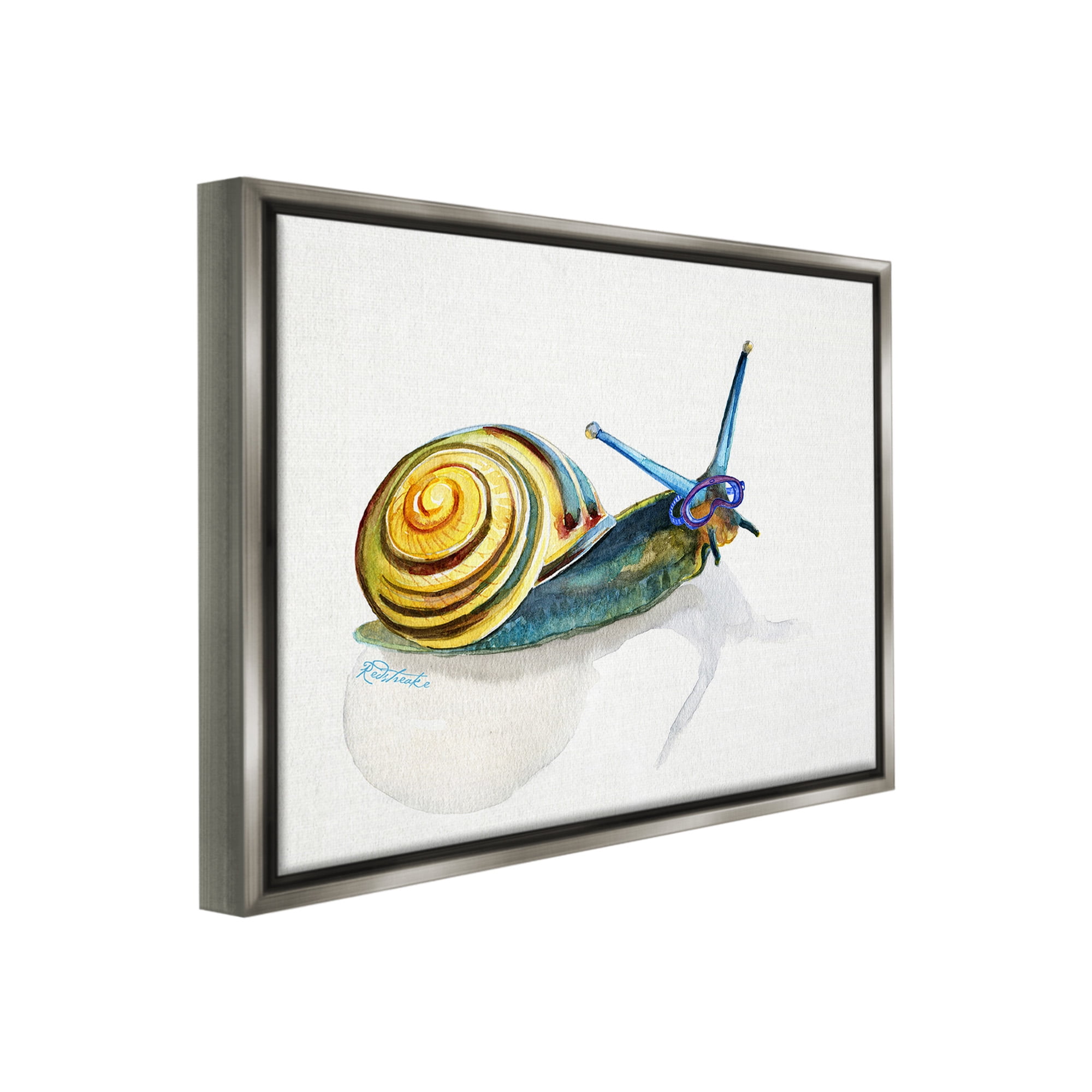 Stupell Industries Snail Wearing Snorkel Mask Animals & Insects Painting Gray Floater Framed Canvas Art Print Wall Art, 31 x 25
