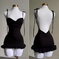 thumbnail image 5 of Minivestido Sexy sin mangas para mujer, ropa de calle con tirantes, Espalda descubierta, pliegues, ceñido al cuerpo, vestido negro dividido, vestidos elegantes de fiesta, 5 of 5