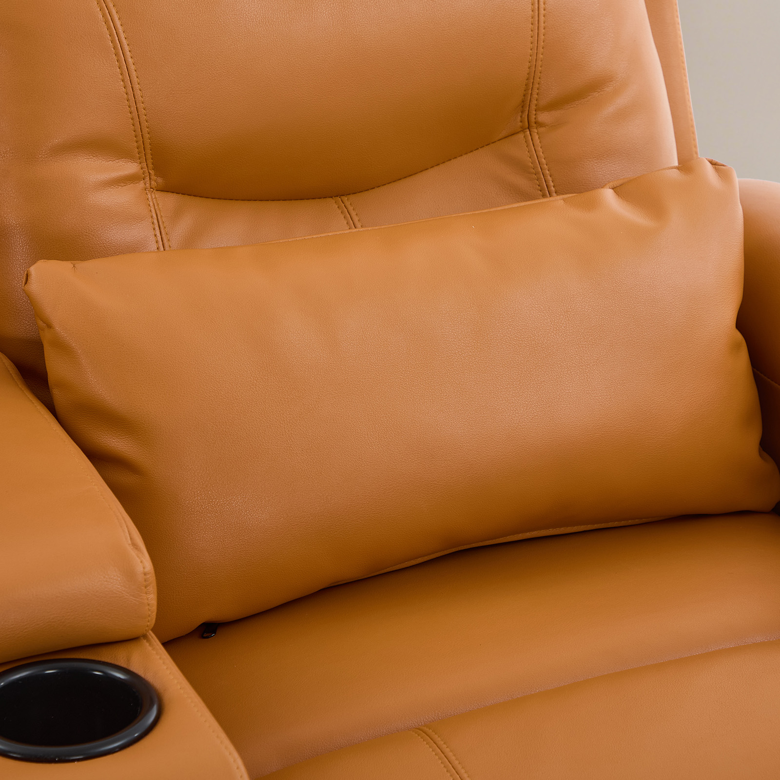IPKIG Faux Leather Manual Reclining Loveseat with Console and Cup Holders, Orange