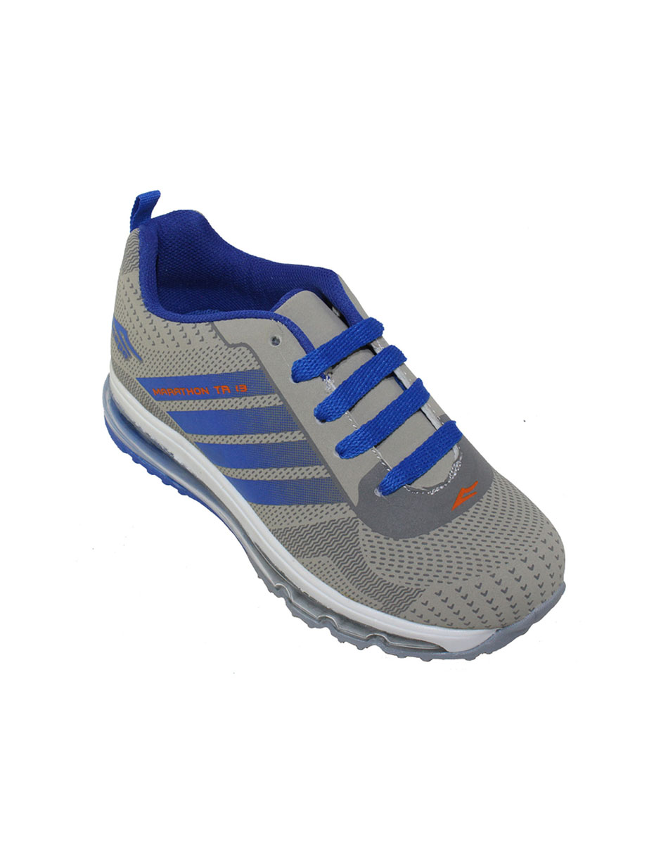 TENIS CASUALES LEON GRIS AZUL REY NIÑO TEXTIL 8010 LEON 8010-p ...