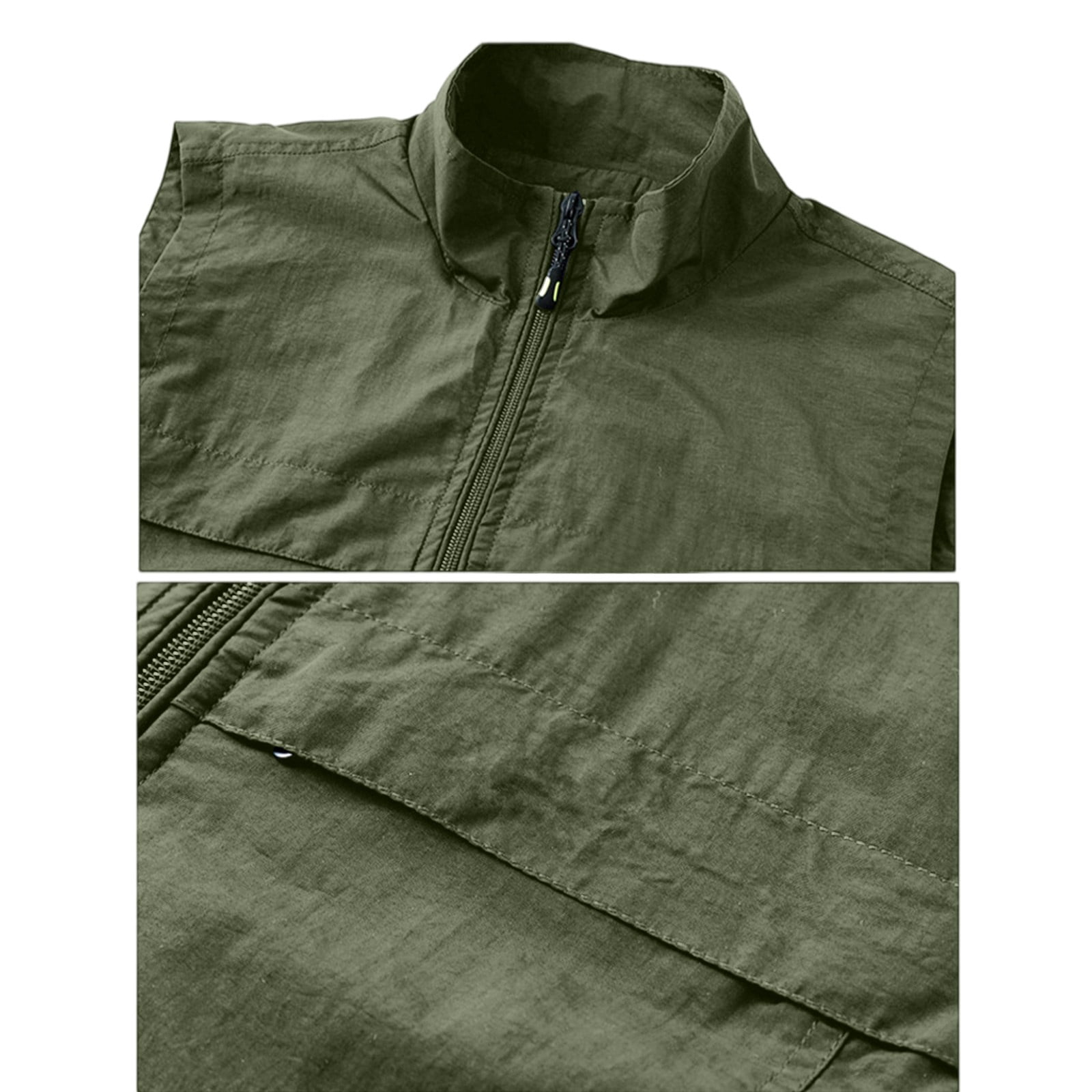 Men's Lightweight Windproof Golf Vest - Softshell Sleeveless Sports Jacket with Zipper Pockets, Breathable Outdoor Utility Vest for Running, Hiking, Fishing & Traveling (Army Green, XL)