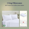 thumbnail image 4 of California Design Den 500 Thread Count King Size Pillow Cases Set of 2, Soft & Silky 100% Cotton Sateen - Bright White, 4 of 8