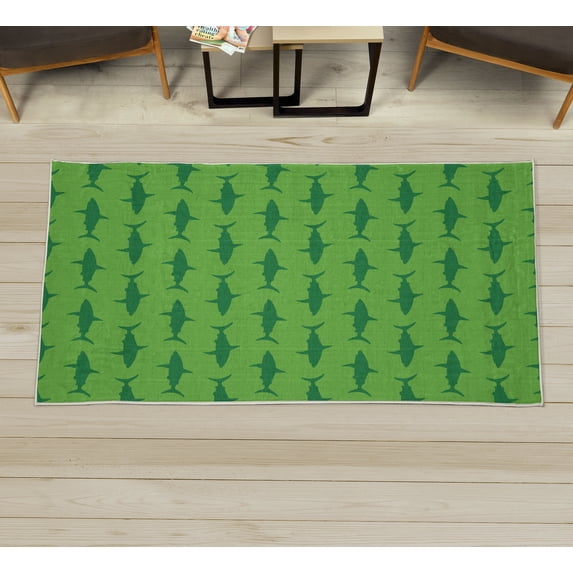 Sea Animals Decorative Rug, Sharks Swimming Horizontal Silhouettes Powerful Dangerous Wild Life, Quality Carpet for Bedroom Dorm and Living Room, 6 Sizes, Fern Green, by Ambesonne