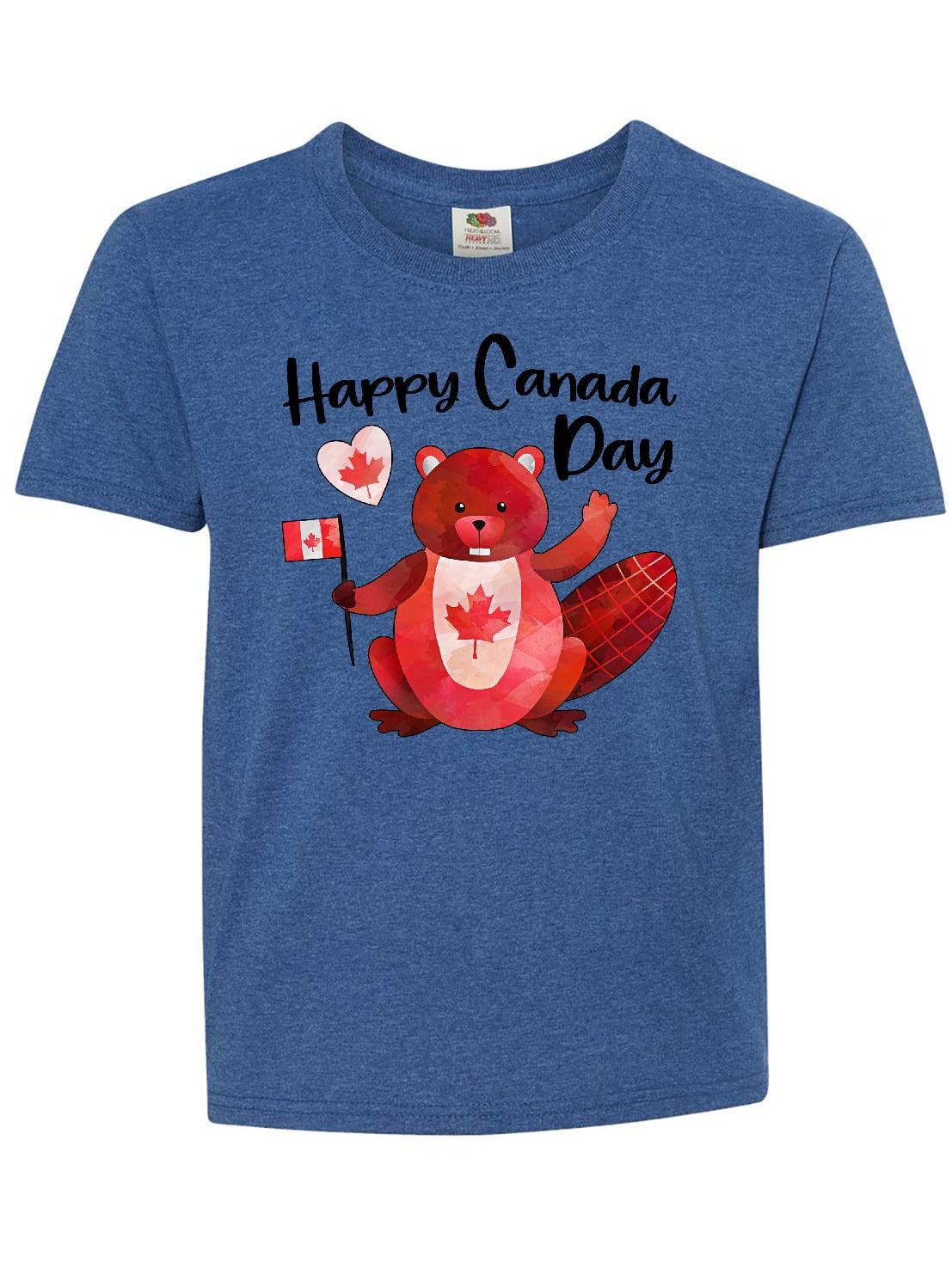 Happy Canada Day Cute Red Beaver with Canadian Flag Youth TShirt