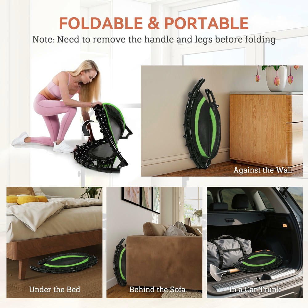 Resenkos 45-Inch Folding Exercise Rebounder with Adjustable Handle - Green