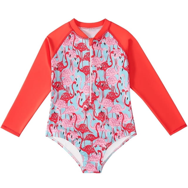Traje de baño para niños europeos y americanos, traje de baño de una pieza de manga larga para niñas, traje de baño de protección solar para niñas con unicornio