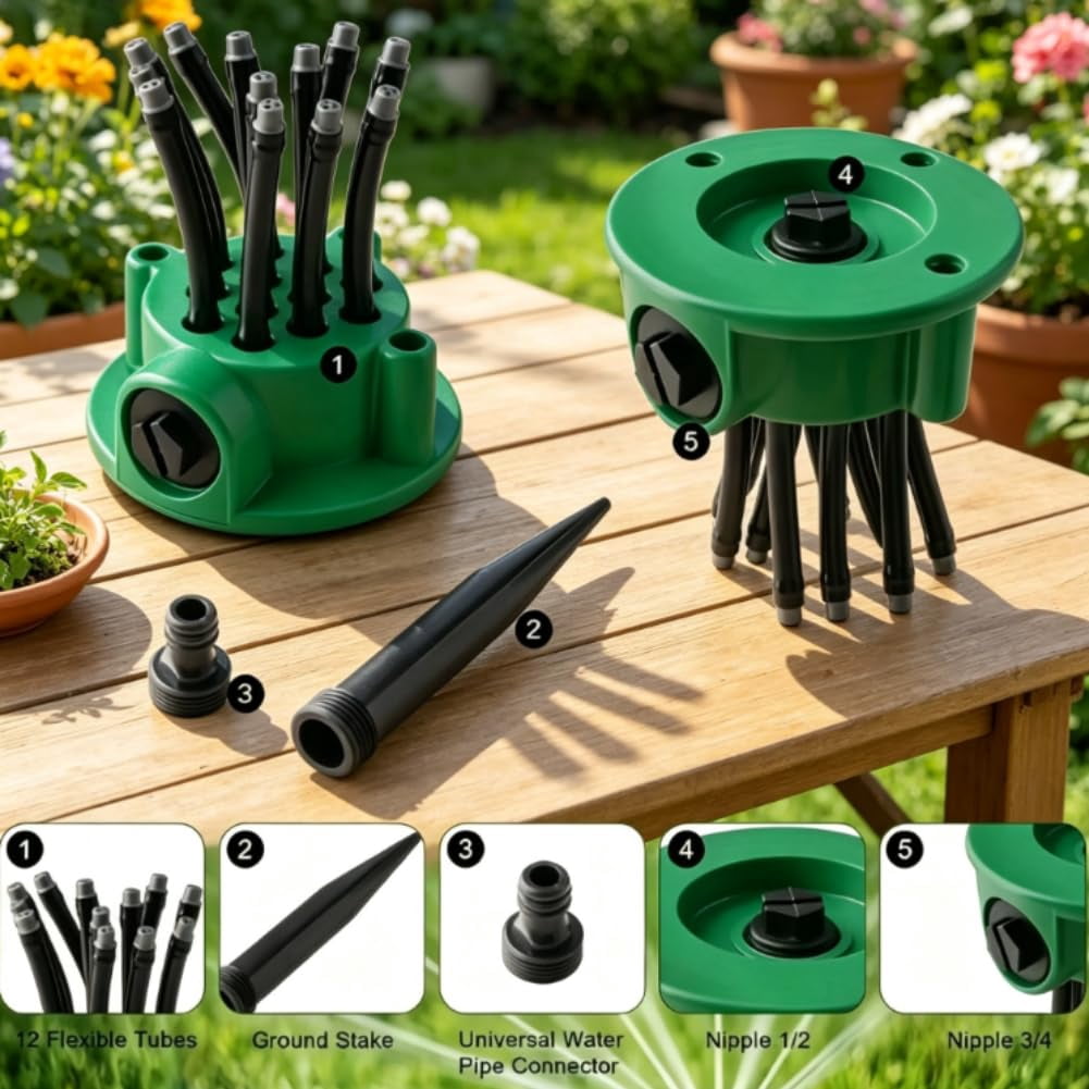 360° Coverage Precision Garden Irrigation Sprinkler with Heavy-Duty Spike Base, Automatic Rotating Lawn Sprinkler, for Yard, Lawn Sprinkler