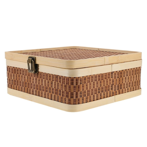 Caja de almacenamiento de artículos de Año Nuevo, organizador de pan de bambú, soportes de granja, panera, bolsita de té, cajas de panadería