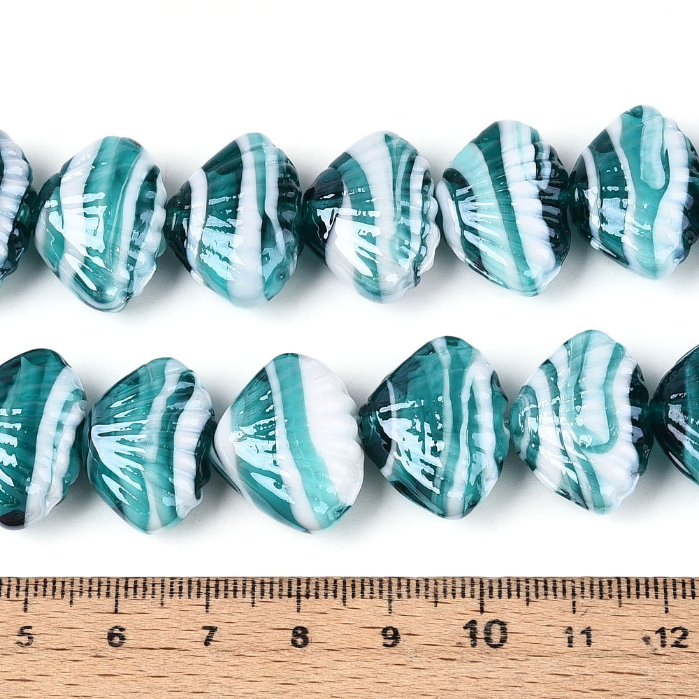 Handmade Lampwork Beads Shell Shape Pearlized Light Sea Green 15.5~17.5x22~23.5x9.5~11mm Hole: 1.5~2.5mm DIY