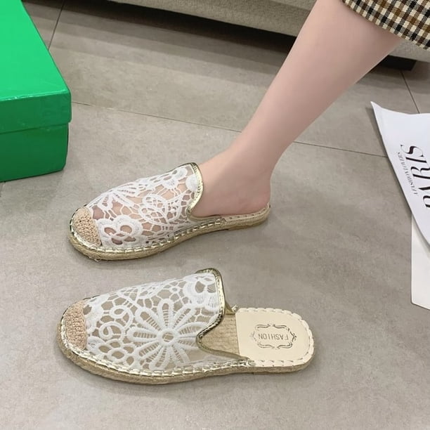Zapatos de mujer de gran tamaño pies anchos y hermana gorda zapatos individuales pescador zapatos transpirables de fondo plano medio slippers39 Gao Jinjia LED