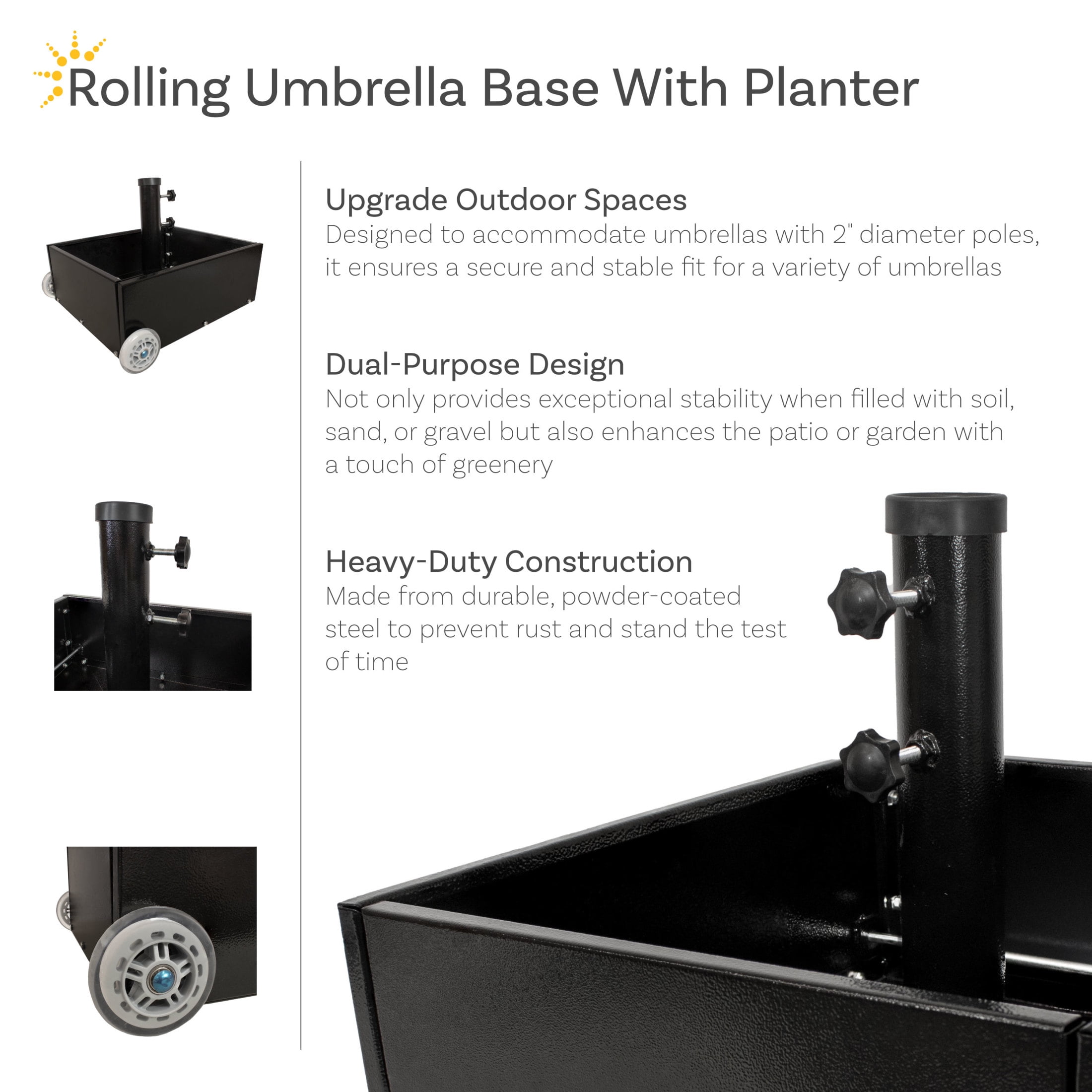Sunnydaze 100 lb Black Square Powder-Coated Steel Market Umbrella Base
