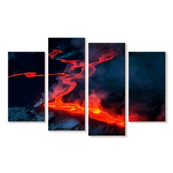 Elephant Stock Holuhraun Lava Flow Wall Art - Horizontal Multi Panel Canvas - Living Room Wall Decor - Nature Multi Panel - Blue And Black Decor - 24" x 14"