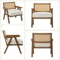 thumbnail image 3 of Sillón de Acento – Mid-Century Moderno – Brazos de Madera y Respaldo de Ratán – Cojín Suave de Lino – Patas Resistentes – 136 kg – Fácil Montaje – Sala, 3 of 8