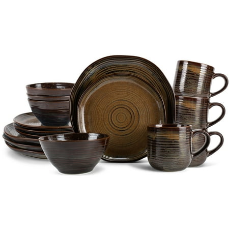 

fangbisou Reactive Ceramic Dinnerware 16 Piece Set - Service for 4 Cascade Brown