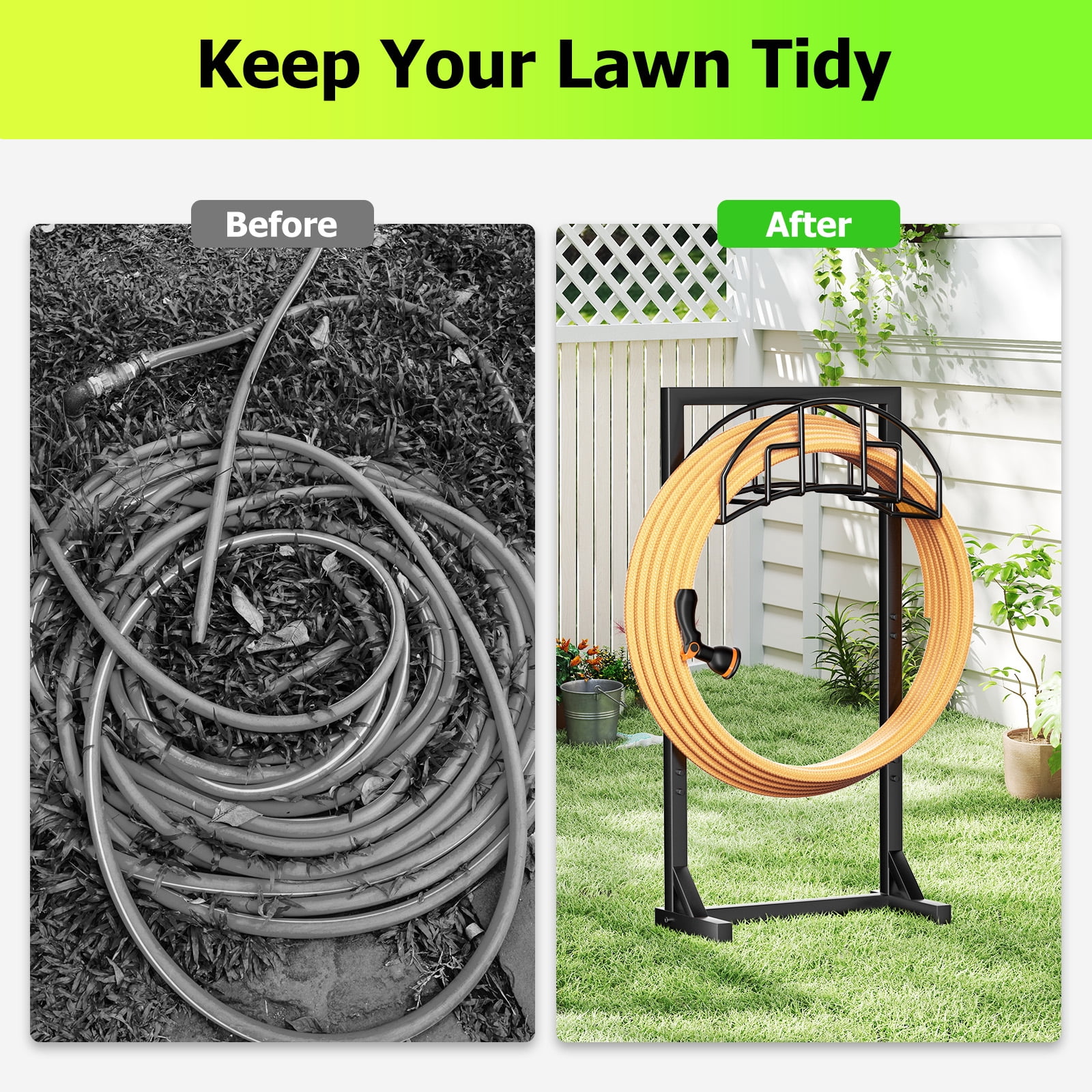 Garden Hose Holder, Super Stable Water Hose Holders Stand Holds 160-Feet Hose, Detachable Freestanding Hose Storage Hanger Rack for Outside Yard Lawn Farm, Black