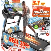 Famistar 5.1HP Folding Treadmill for Home with 20% Auto Incline, 300-400 LB Capacity, Portable Foldable Treadmill, FREE APP Control, Adjustable Tablet Holder,12MPH Speed,71 Programs,Knee Straps Gift