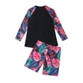 thumbnail image 4 of Karight Womens Plus Size Two Piece Rash Guard Swimsuit Set, Long Sleeve Tropical Floral Print Crew Neck Flowy Tummy Control Swimwear, 4 of 6