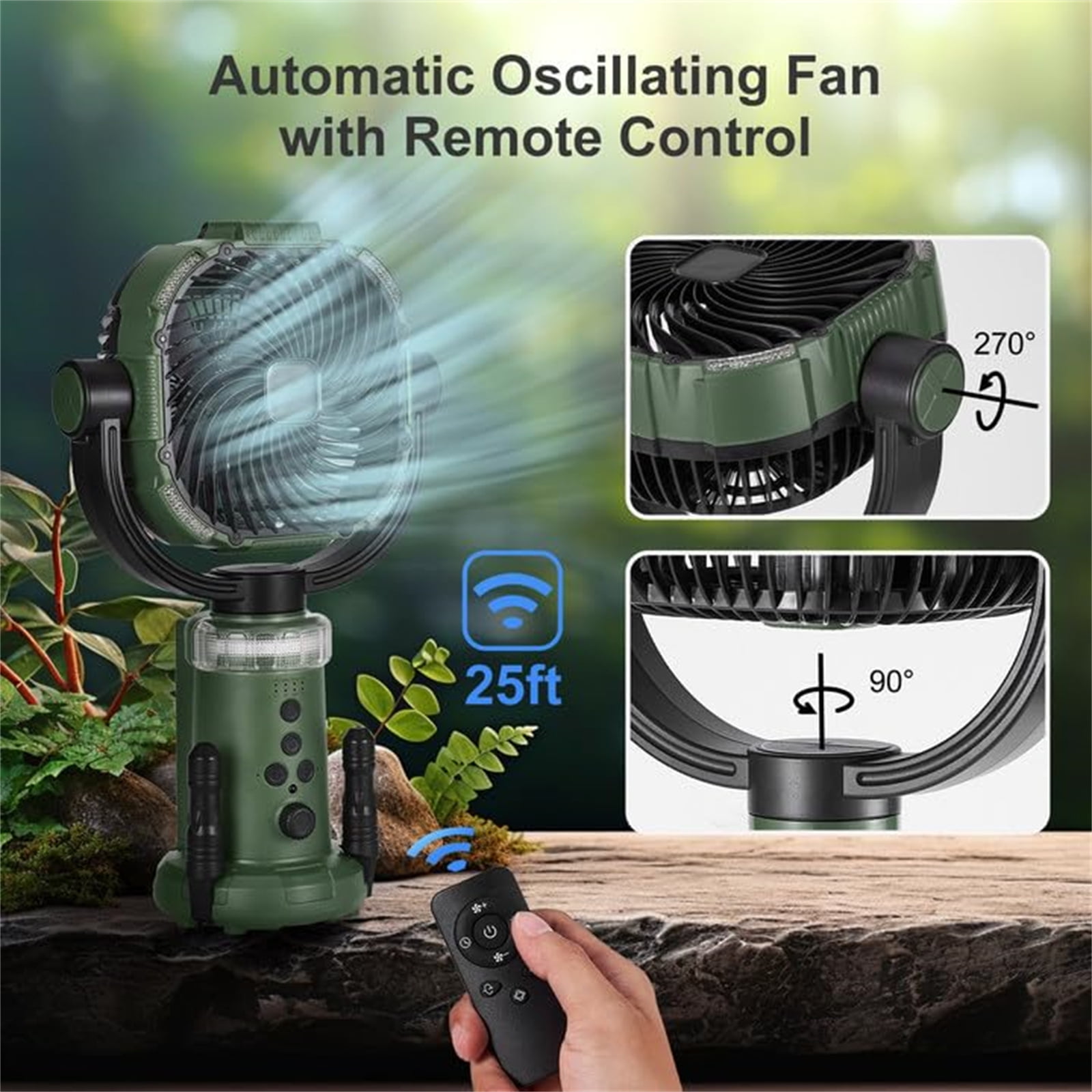 20000mAh Portable Fan Battery Operated Fan, Oscillating Charging Fan, Remote Control LED Light, Portable Extendable Fan for Camping Travel Outdoor