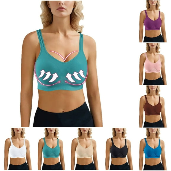 Hrsba Womens Summer Bra,Plus Size Bra for Womens,Ladies Traceless Comfortable No Steel Ring Breathable Gathering Buckle Bra Woman Underwear