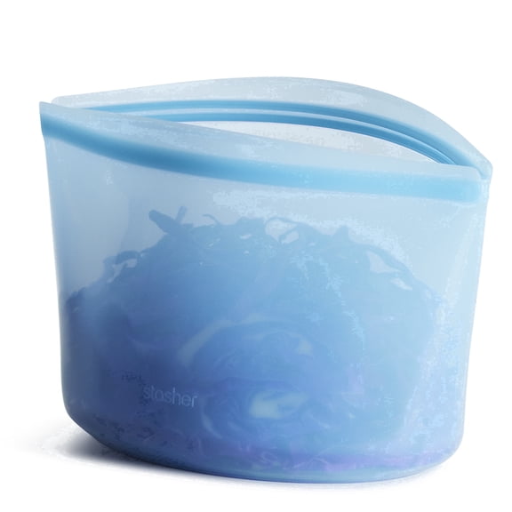 Stasher Premium Food-Safe Reusable Silicone Food Storage Container, Blue, 8-Cup Bowl