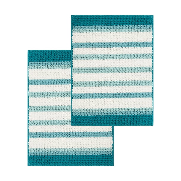Mainstays 2pk. Chenille Bath Solid Bath Rug, Clearly Aqua and Turquoise