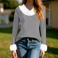 thumbnail image 5 of Long Sleeve Pullover Christmas Tops Womens Loose Long Sleeve V Neck Fur Trim Sweater Tops Gray XL, 5 of 7