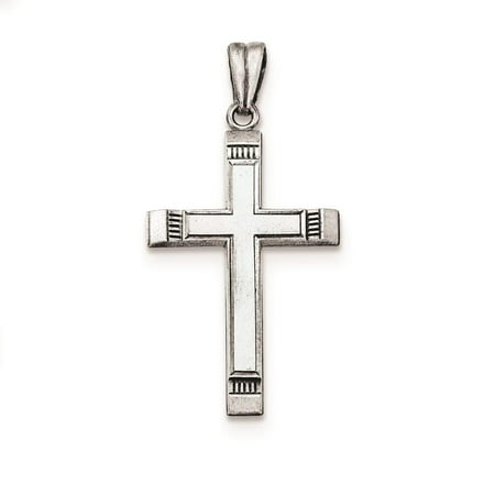 Ladies Silver Antiqued Polished and Brushed Latin Cross Flat-back Charm Pendant