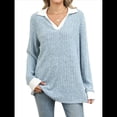 thumbnail image 1 of Suéteres de Cuello en V para Mujer, Jersey con Bloques de Color, Mangas Largas, Corte Holgado, Estilo Informal, Tipo Túnica, Camisetas. Azul XXL, 1 of 10