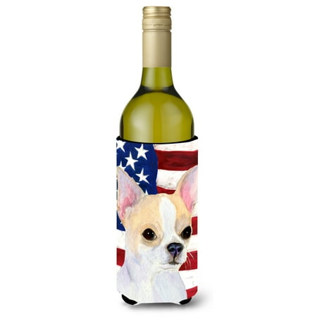 

Caroline s Treasures SS4230LITERK USA American Flag with Chihuahua Wine Bottle Hugger Wine Bottle multicolor