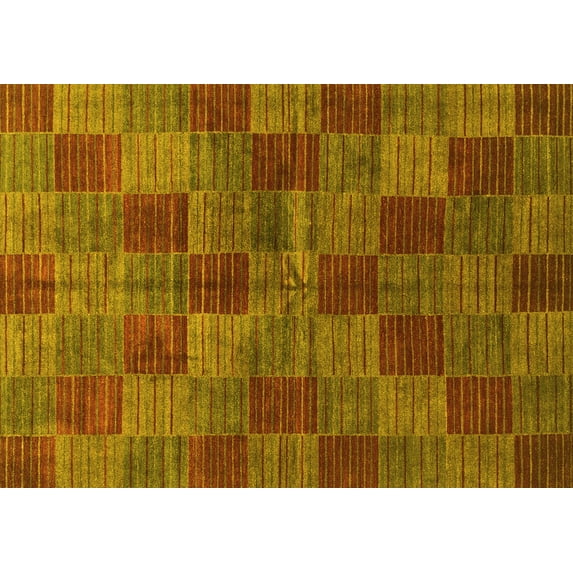 Ahgly Company Machine Washable Indoor Rectangle Checkered Yellow Modern Area Rugs, 8' x 10'