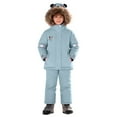 thumbnail image 3 of XIMIN Toddler 2 Piece Snow Suit Cute Panda Ear Ski Overalls Sets Kids Winter Insulated Fleece Jacket with Faux Fur Trim Hood Waterproof Warm Down Bibs Overalls, 3 of 6