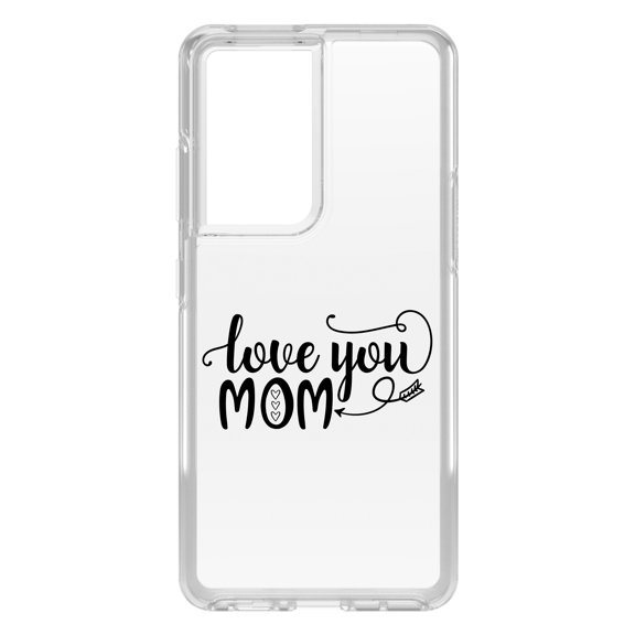 DistinctInk Clear Shockproof Hybrid Case for Galaxy S21 ULTRA 5G (6.8" Screen) - TPU Bumper Acrylic Back Tempered Glass Screen Protector - Love You Mom - Hearts, Arrow